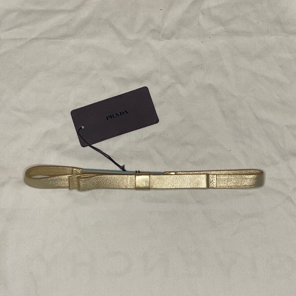 Prada Gold Leather Stretch Bow Headband